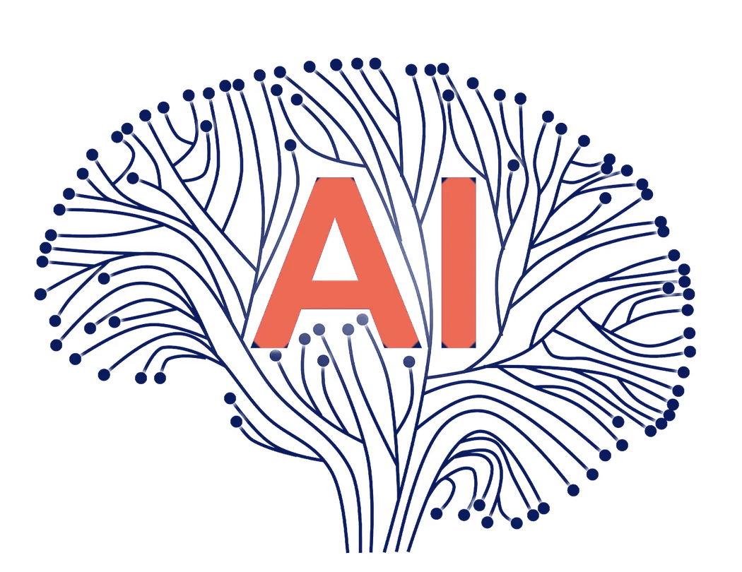 Мозък от светещи линии с надпис AI